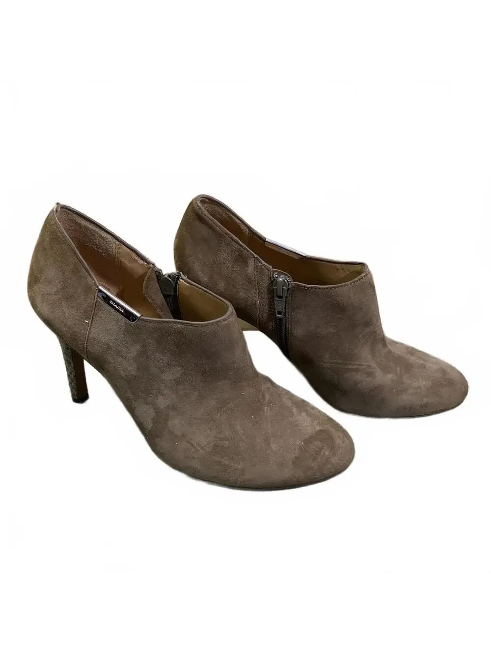 Coach Seneca Suede Brown Taupe faux Snake Skin Heel Ankle Booties Size 7 B A6953
